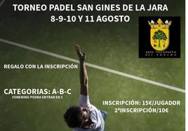 Abiertas las inscripciones para el torneo de pádel 'San Ginés de la Jara'