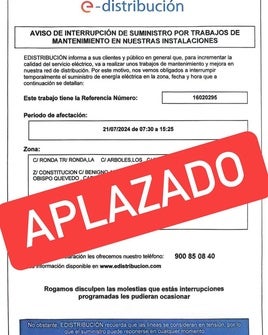 Se aplaza el corte de suministro eléctrico programado por E-distribución