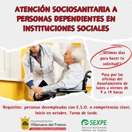 Ultimas plazas para el curso de 'Atención sociosanitaria a personas dependientes en instituciones sociales'