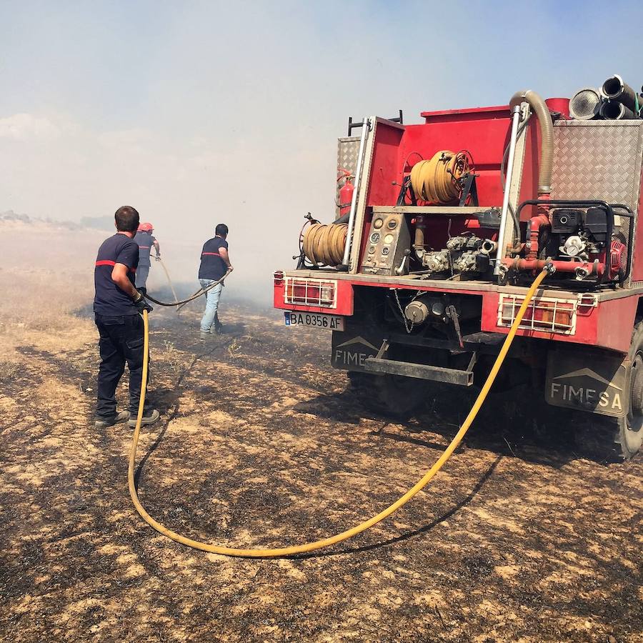 Los bomberos sofocan el incendio en San Amador. CEDIDA