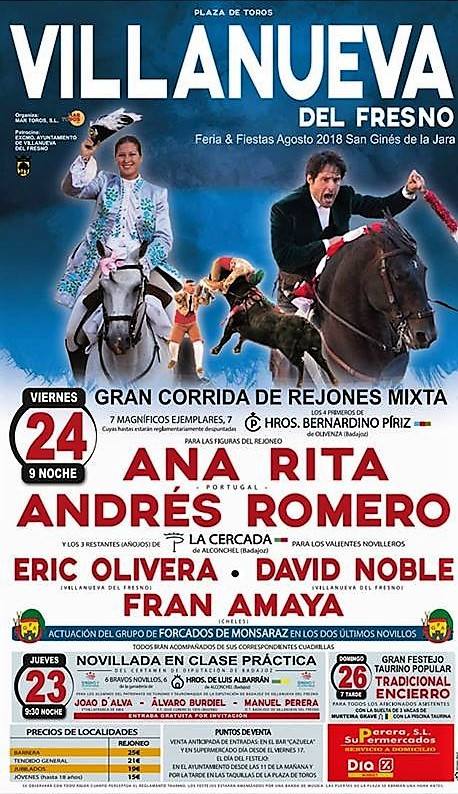 Las Ferias y Fiestas de San Ginés contarán con una gran corrida de rejones mixta