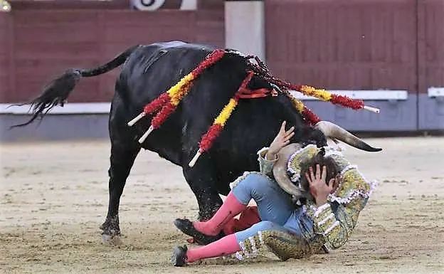 El percance de torero extremeño Ginés Marín fue con el sexto toro. EFE