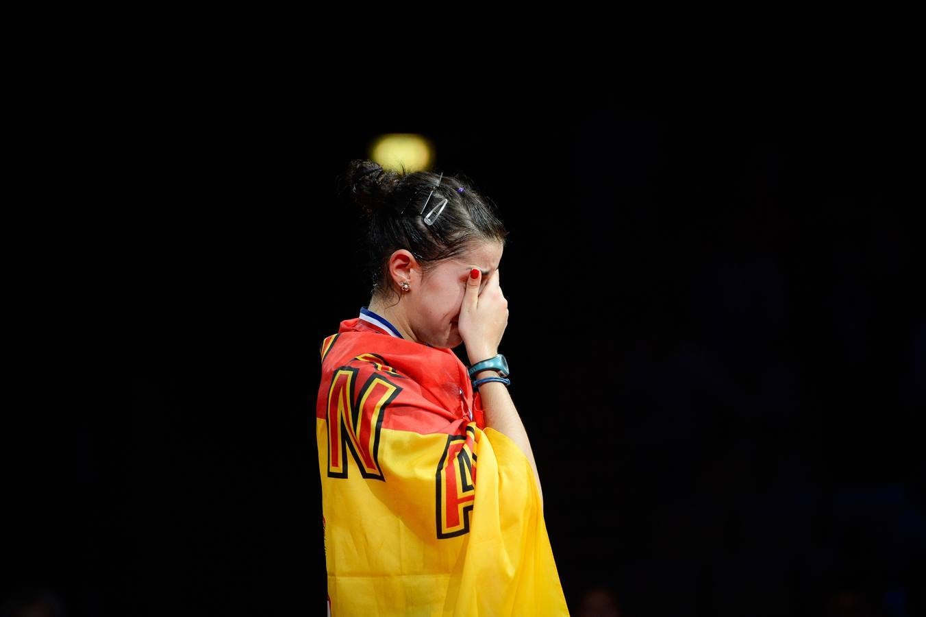 Domingo 31 de agosto. La española Carolina Marín gana ante la china Li Xuerui, número uno, la final femenina del Campeonato Mundial de Bádminton en Copenhague. Foto:  AFP PHOTO / JONATHAN NACKSTRAND