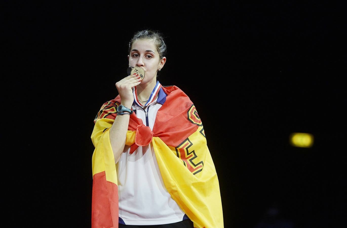 Domingo 31 de agosto. La española Carolina Marín gana ante la china Li Xuerui, número uno, la final femenina del Campeonato Mundial de Bádminton en Copenhague. Foto:  AFP PHOTO / JONATHAN NACKSTRAND