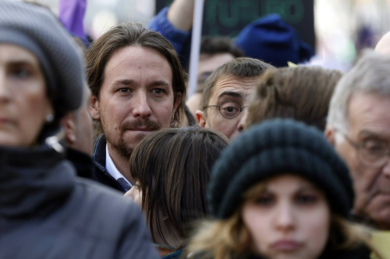 El líder de Podemos, Pablo Iglesias, mezclado entre los participantes.