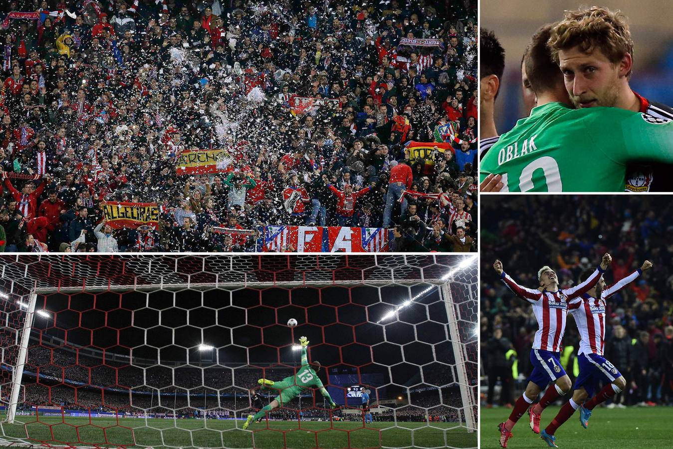 Martes, 17 de marzo. El Atlético de Madrid se clasificó para los cuartos de final de la Champions League tras ganar en la tanda de penaltis al Bayer Leverkusen. Fotografías: Agencias.