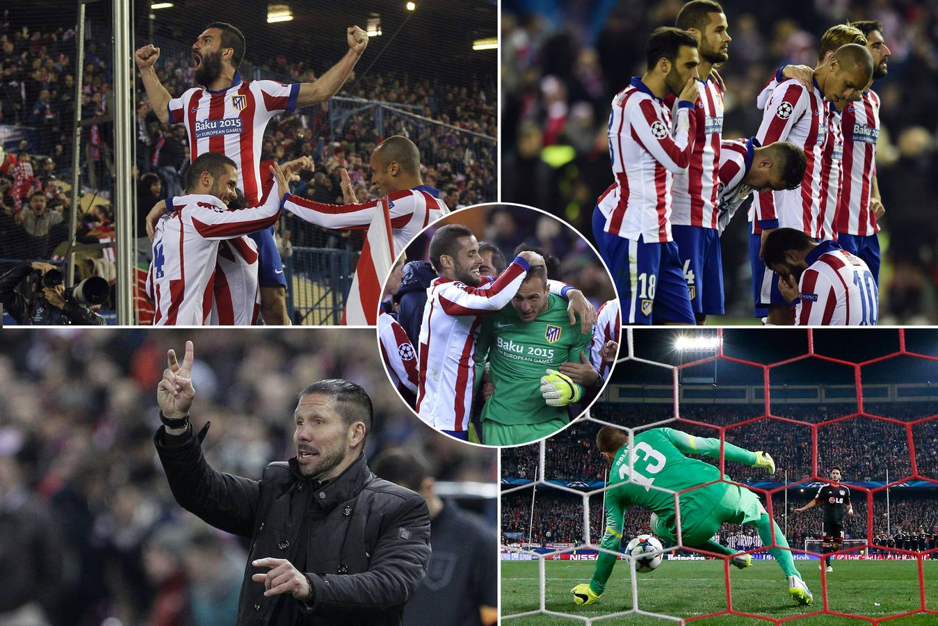 Martes, 17 de marzo. El Atlético de Madrid se clasificó para los cuartos de final de la Champions League tras ganar en la tanda de penaltis al Bayer Leverkusen. Fotografías: Agencias.