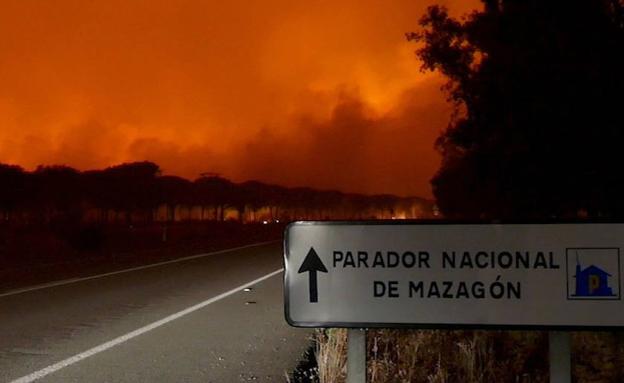 El fuego de Moguer entró este domingo en el Espacio Natural de Doñana.