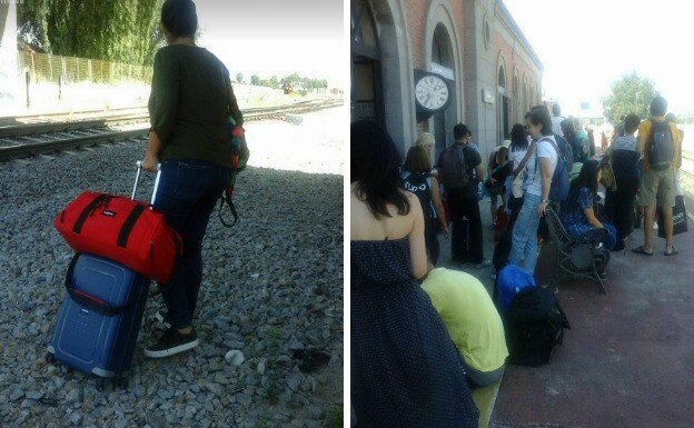 Los viajeros extremeños del tren averiado han tenido que caminar casi un kilómetro hasta la estación de Talavera:: LETICIA ROMERO