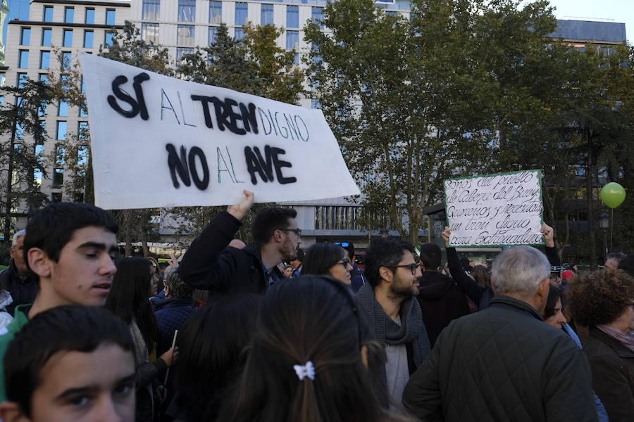 Miles de extremeños exhibiendo pancartas reivindicativas y banderas extremeñas llenan la plaza de España en la concentración por el #trendignoya