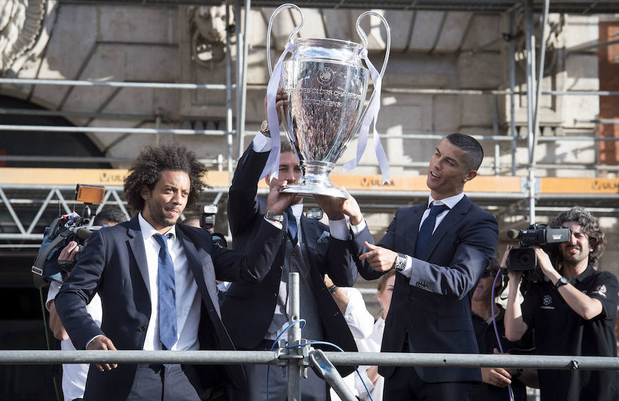 Cristiano, Marcelo y Ramos celebrando la 'Duodécima' en Madrid.
