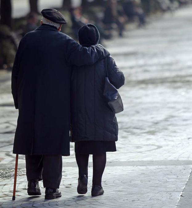 Una pareja de ancianos pasea por un parque. :: 