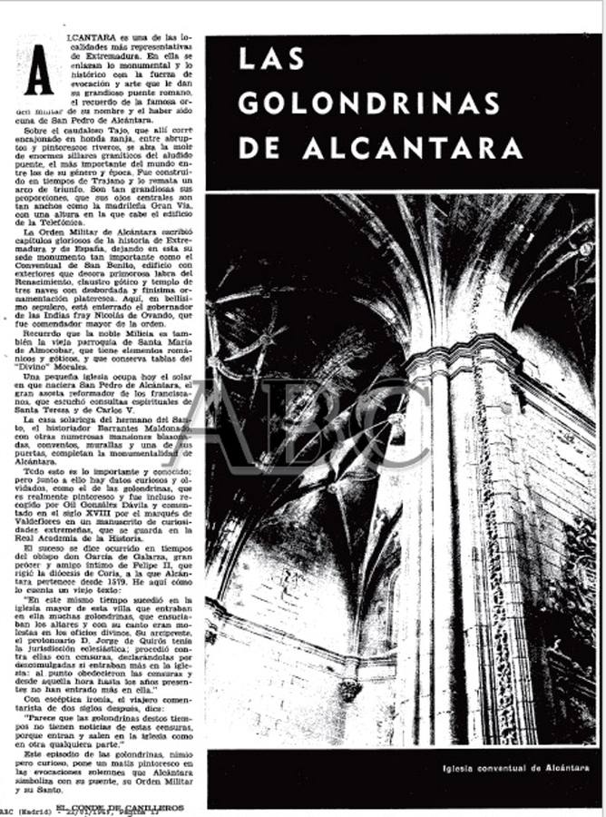 4-Artículo del Conde de Canilleros, publicado en ABC el 22 de enero de 1969, sobre las golondrinas de Alcántara