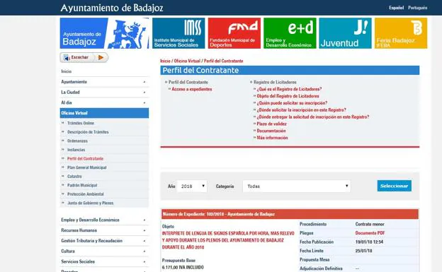 El PSOE de Badajoz reclama que se actualice el perfil del contratante del Ayuntamiento