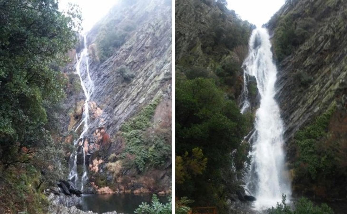 Imagen del antes y el después del Chorritero, ubicado en la localidad de Ovejuela en la comarca de Las Hurdes. 