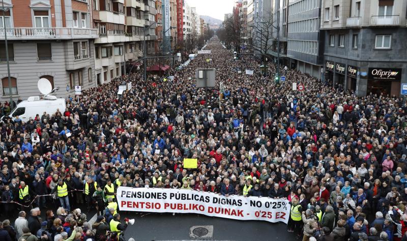 Madrid, Barcelona, Bilbao, San Sebastián, Vigo... protestan en las calles por el insuficiente alza del 0,25% y piden que estas ayudas se revaloricen en función del IPC