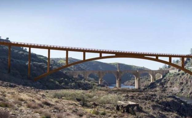 El futuro viaducto se ubicará entre el Puente Romano y la presa José María de Oriol-Alcántara II.