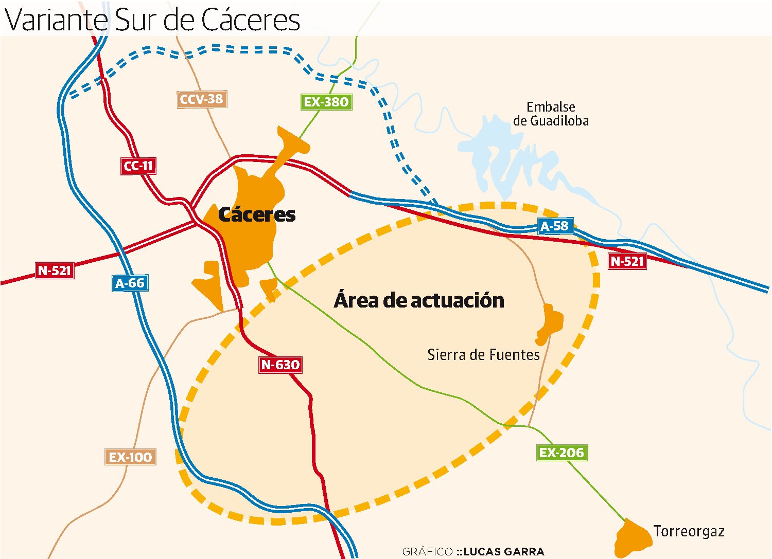 Corredor norte, discontinuo, y variante sur en zona de actuación. 