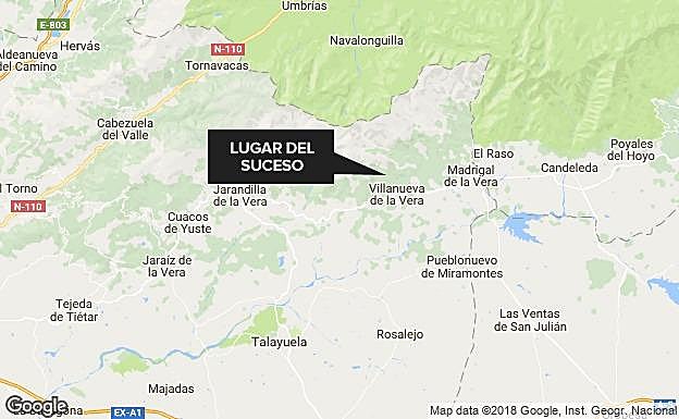 Vecinos evacuan a dos ancianos de su vivienda en Valverde de la Vera tras un incendio