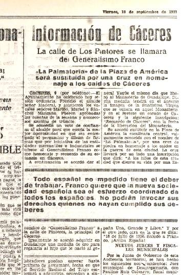 2-Recorte del 10 de septiembre de 1937, del Diario HOY, con la noticia de que se iba a levantar la Cruz.