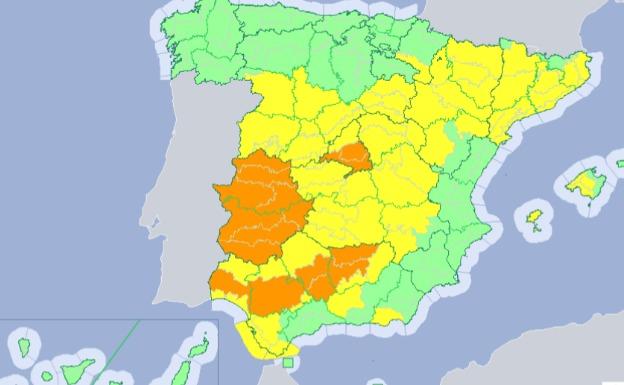 Mapa de avisos para hoy miércoles de la Aemet