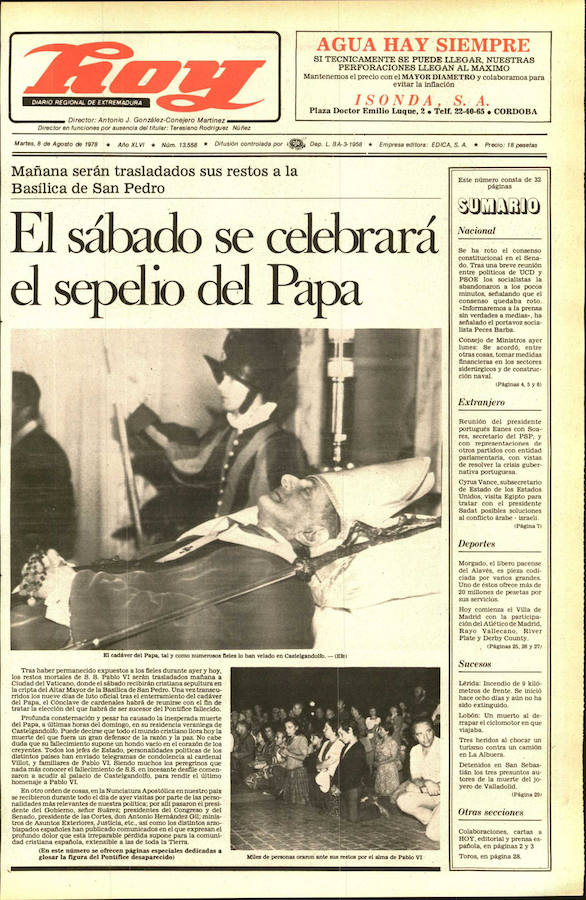 Funeral de Pablo VI. Siempre que fallece un máximo representante de la Iglesia Católica es noticia importante a nivel mundial. En 1978, Pablo VI recibía los últimos honores de parte de miles de fieles en El Vaticano.