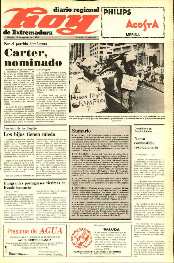 Cárter, candidato demócrata. Un día feliz para el posterior presidente Cárter, aquel 12 de agosto de 1980. En esa fecha fue nombrado oficialmente candidato del Partido Demócrata para gobernar Estados Unidos. 