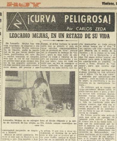 6-Recorte del Diario HOY de finales de los años 50 contando los duros inicios de Leocadio en Madrid
