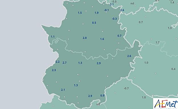 Mapa de las mínimas registradas en la región este lunes 