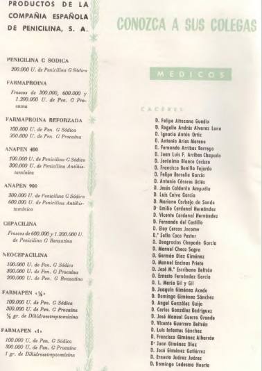 Listado de los médicos de Cáceres en 1958.