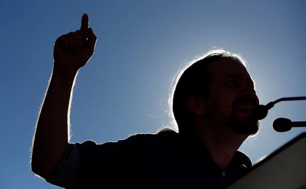 El secretario general de Podemos, Pablo Iglesias, durante el acto celebrado en Barcelona.