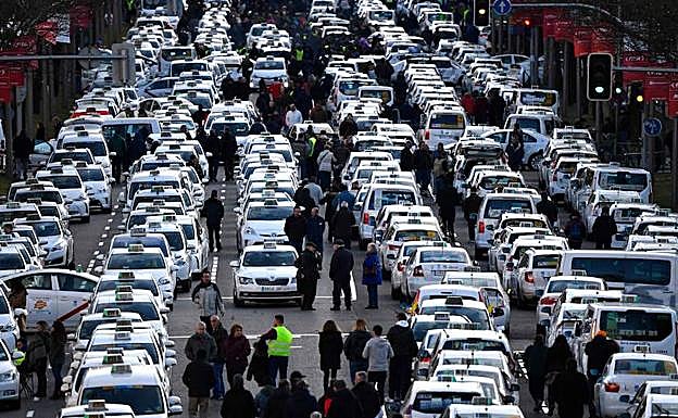 Protesta de taxistas en Madrid. 