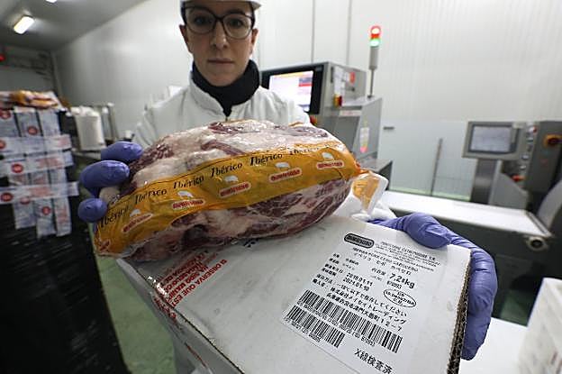 Cabecero de ibérico de Montesano cuyo destino es Japón. :: brígido