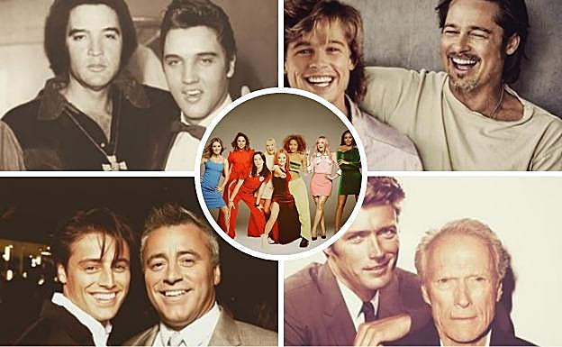 El antes y después de los famosos posando junto a sí mismos