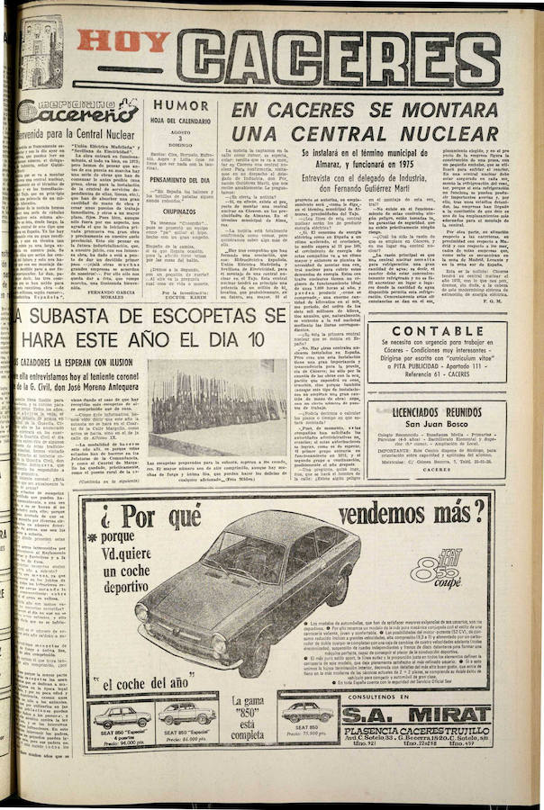 3 de agosto de 1969. Primera noticia sobre la central, anunciando su construcción.