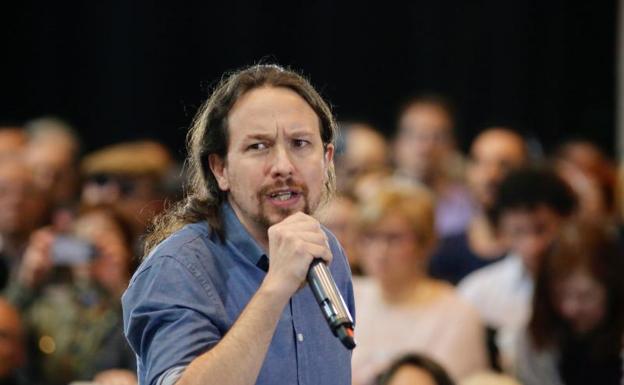 El candidato de Unidas Podemos y secretario general de Podemos, Pablo Iglesias, durante su intervención en el acto celebrado en Zaragoza.