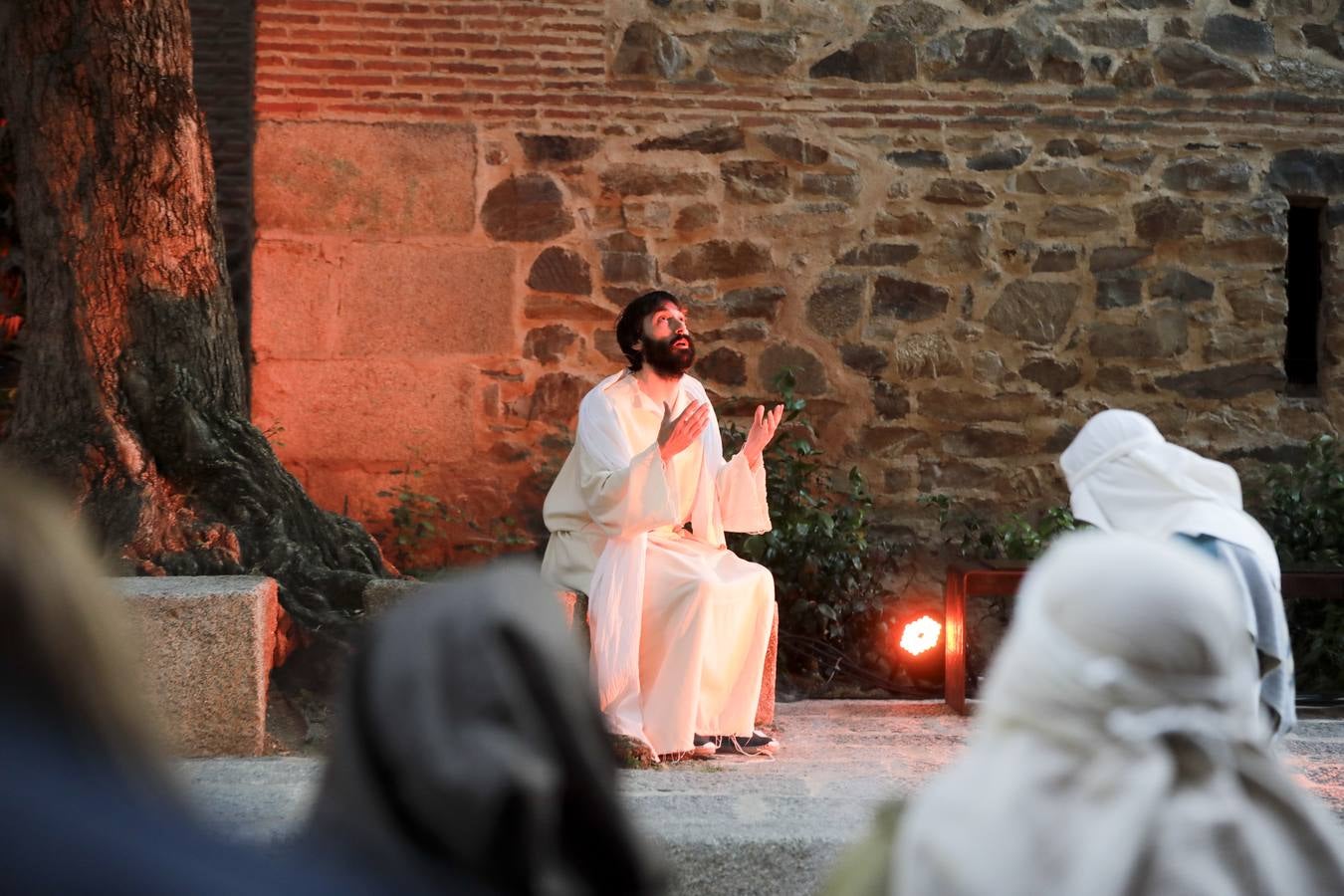 La Pasión Viviente de Cáceres arrancó ayer a las ocho y media de la tarde al ritmo que marcaban los tambores de la banda de la cofradía del Humilladero bajo el Arco de la Estrella. Una nutrida legión de romanos, integrada por miembros de las asociaciones Ara Concordiae y Emerita Antiqua de Mérida, descendió por la calle Gran Vía, se mezcló con el público y se detuvo a los pies de la Torre de Bujaco. Desde el balcón, un centurión alertó a los asistentes de la presencia de un alborotador, «al que llaman el galileo». Vigilemos, dijo, «para que no haya una revuelta». Y, a continuación, exclamó: «¡Militares, adelante!». 