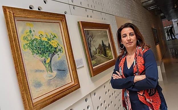 Dos obras de Timoteo Pérez Rubio: 'Paisaje de Ginebra' y 'Jarrón con flores'.
