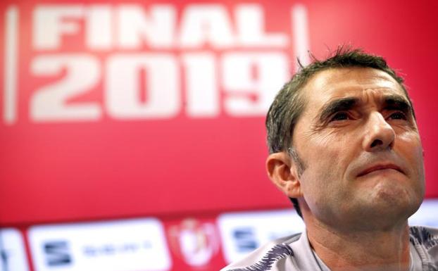 Ernesto Valverde, en la rueda de prensa previa a la final de Copa.