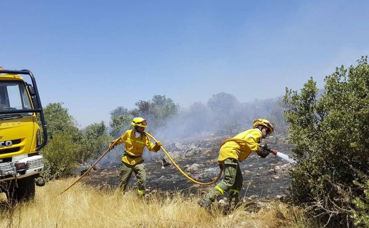 Trabajadores del Plan Infoex en una extinción de un incendio.