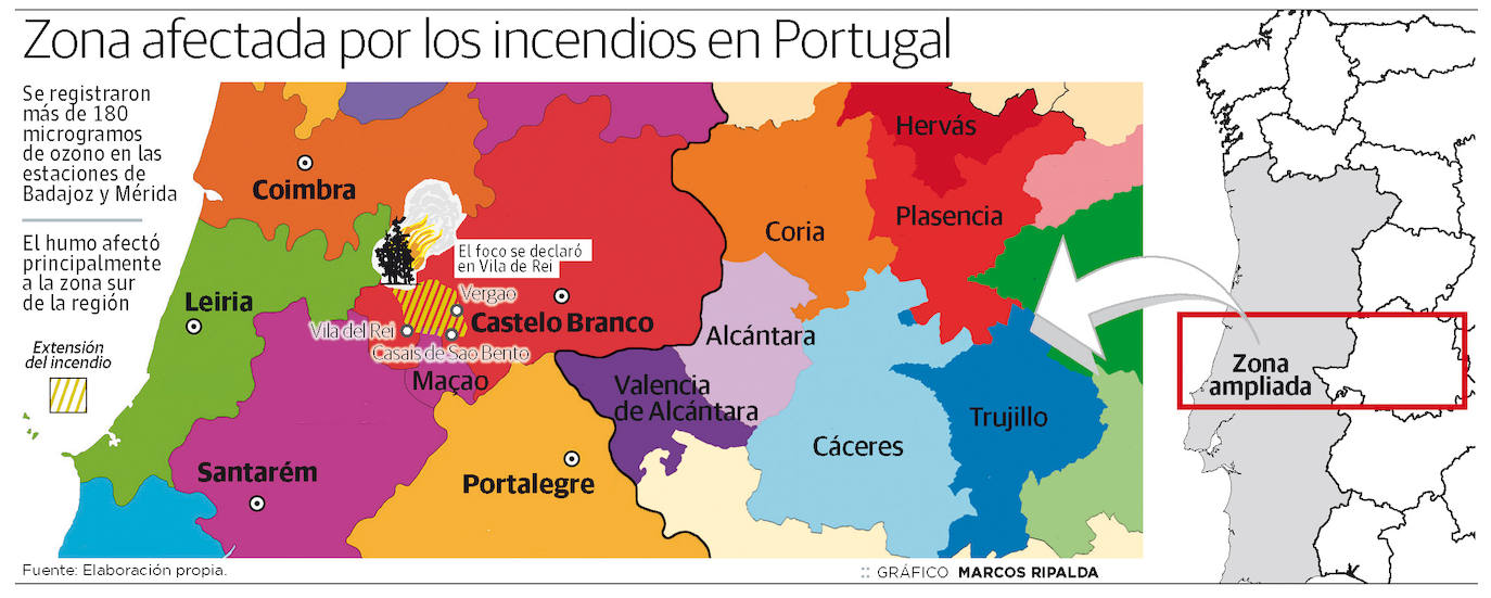 Los niveles de ozono se disparan en la región por el incendio en Portugal