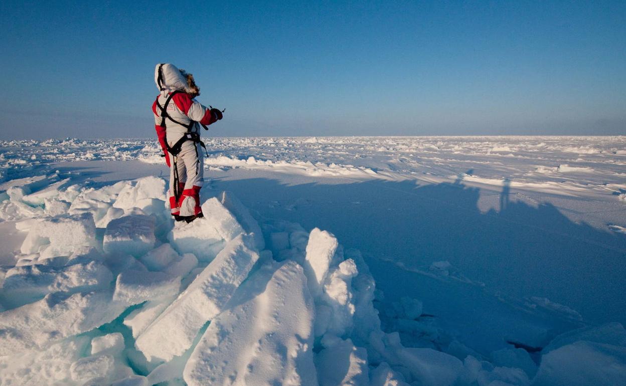 Una investigadora contempla la capa del hielo del Ártico.