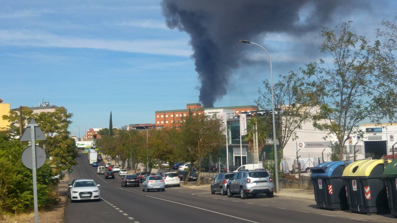 Fotos: Columna de humo causada por el incendio de la panificadora en Badajoz