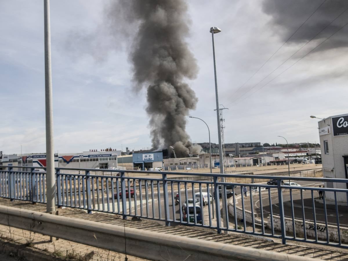 Fotos: Columna de humo causada por el incendio de la panificadora en Badajoz