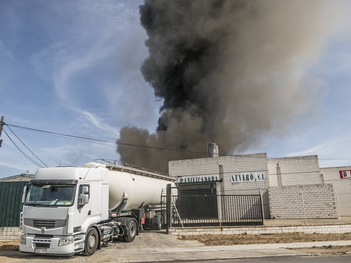 Fotos: Columna de humo causada por el incendio de la panificadora en Badajoz