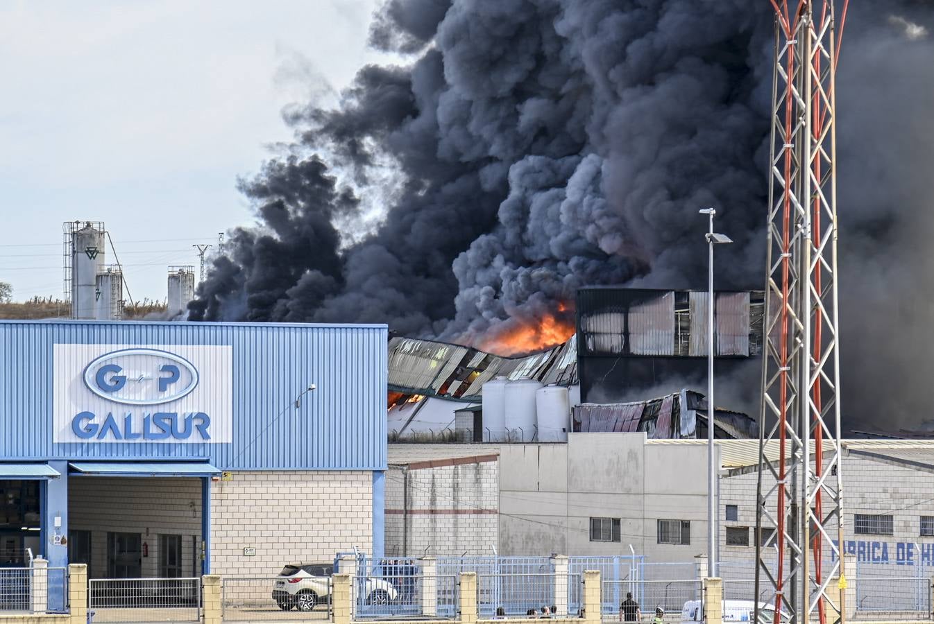 Fotos: Columna de humo causada por el incendio de la panificadora en Badajoz