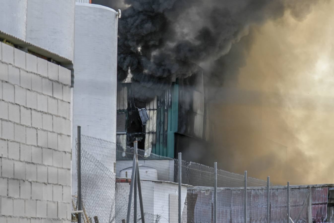 Fotos: Columna de humo causada por el incendio de la panificadora en Badajoz