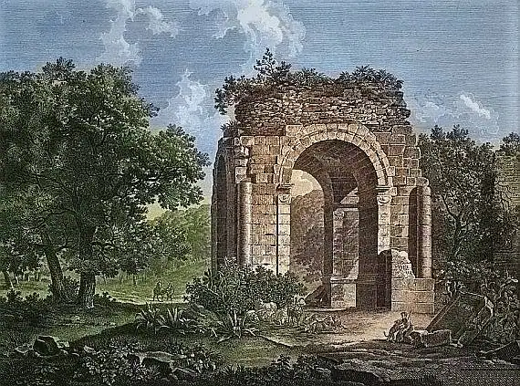Arco de Cáparra, algunos de los grabados encargados por Laborde eran coloreados a mano.