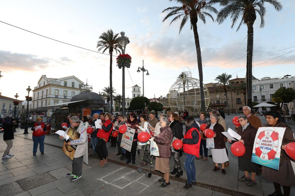 Miembros de la Plataforma del Voluntariado, en los actos de la Plaza de España. :: brígido