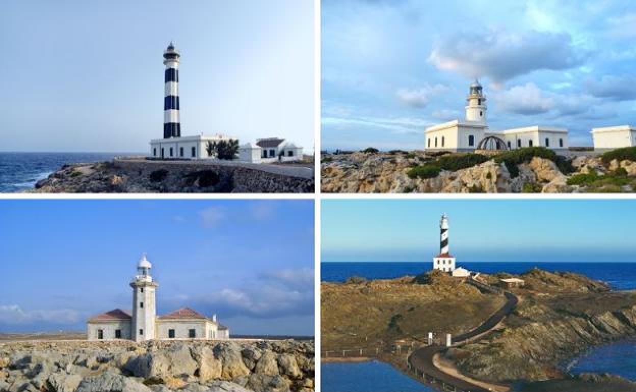 Algunos de los faros de Menorca (Artrutx, Cap de Cavallería, Punta Nati y Favàritx).